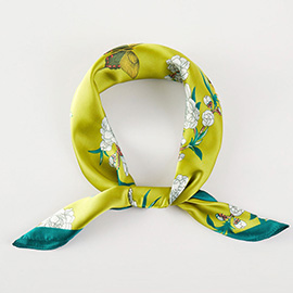 Vibrant Chinoiserie Floral Butterfly Printed Square Silky Satin Bandana Scarf