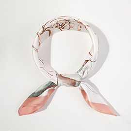 Flower Motif Printed Square Silky Satin Bandana Scarf