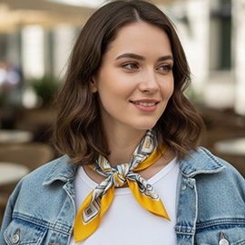 Geometric Pattern Printed Square Silky Satin Bandana Scarf
