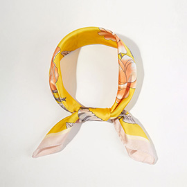 Floral Garden Printed Square Silky Satin Bandana Scarf