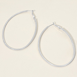 Silver Dipped Textured Oval Hoop Earrings