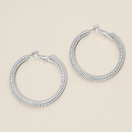 Silver Dipped Coil-Texture Hoop Earrings
