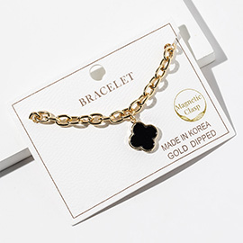 Gold Dipped Quatrefoil Charm Accent Chain Link Magnetic Bracelet