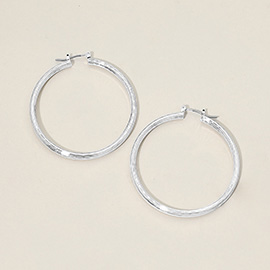 Silver Dipped Textured Pin Catch Hoop Earrings