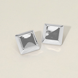 Silver Dipped Geometric Square Stud Earrings