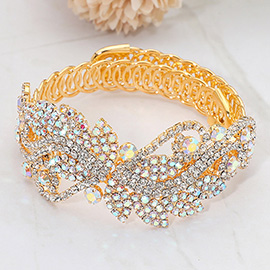 Rhinestone Paved Leaf Vine Adjustable Evening Bracelet