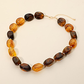 Chunky Marbled Resin Pebble Beaded Statement Necklace