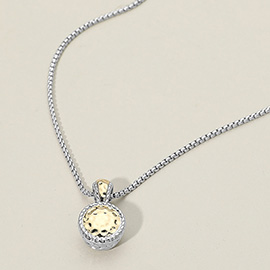 14K Gold Plated Two Tone Textured Round Pendant Necklace