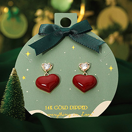 14K Gold Dipped Heart Stone Accent Charm Drop Dangle Earrings