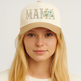 Floral MAMA Embroidered Five Panel Canvas Baseball Cap