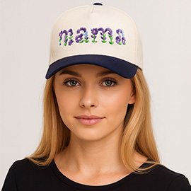 Floral MAMA Embroidered Five Panel Canvas Baseball Cap