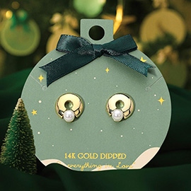 14K Gold Dipped Pearl Accent Round Stud Earrings