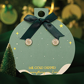 14K Gold Dippped Halo Round Stone Pave Stud Earrings