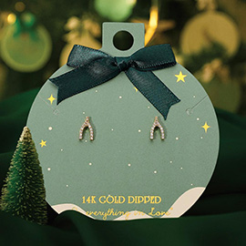 14K Gold Dipped Stone Paved Wishbone Stud Earrings