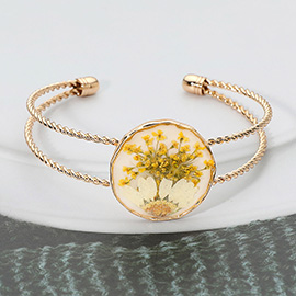 Real Flower Resin Round Center Split Cuff Bracelet