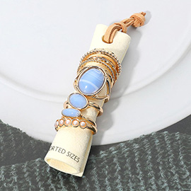 12PCS - Assorted Resin Stone Accent Pearl Link Textured Metal Stackable Ring Set