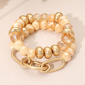 2PCS - Oval Link Accent Faceted Beaded Stretch Multi Layered Bracelets