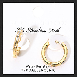 SECRET BOX_Stainless Steel Stone Paved Huggie Hoop Earrings