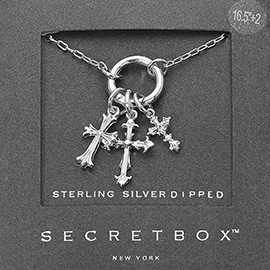 SECRET BOX_Sterling Silver Dipped Interchangeable Triple Cross Charm Pendant Necklace