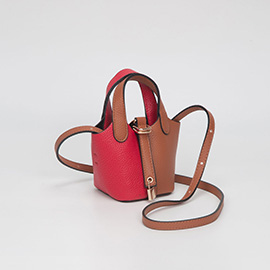 Faux Leather Two Tone Mini Crossbody Bucket Bag