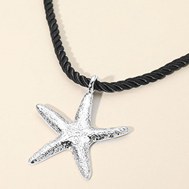 18K Gold Dipped Textured Metal Starfish Pendant Braided Cord Necklace