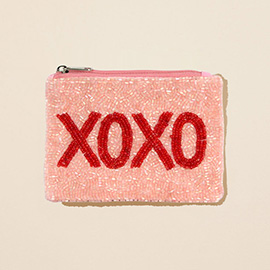 XOXO Message Seed Beaded Mini Pouch Bag