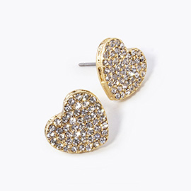Crystal Rhinestone Pave Heart Stud Earrings
