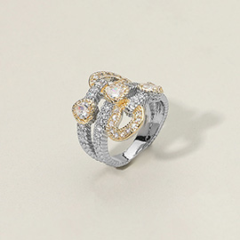 CZ Stone Accent Sculptural Two Tone Band Statement Ring