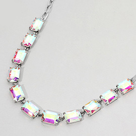 Cushion Rectangular Stone Cluster Link Evening Necklace