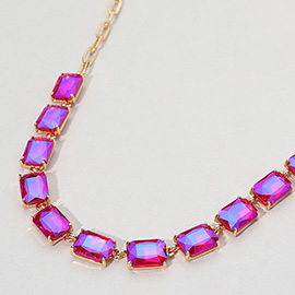 Cushion Rectangular Stone Cluster Link Evening Necklace