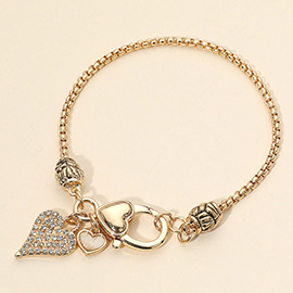 Elegant Crystal Accent Heart Charm Bracelet