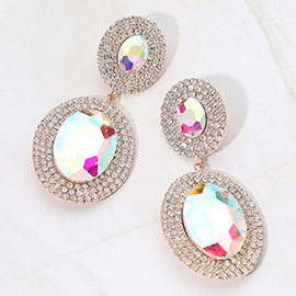 Bold Double Oval Pave Halo Link Drop Evening Earrings