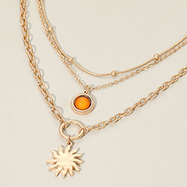 Starburst Charm Round Stone Pendant Accent Layered Necklace