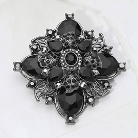 Bold Vintage Floral Rhinestone Pin Brooch