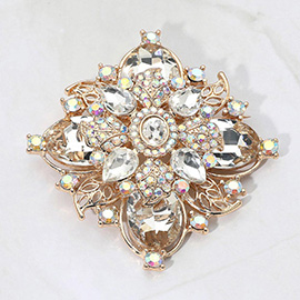 Bold Vintage Floral Rhinestone Pin Brooch