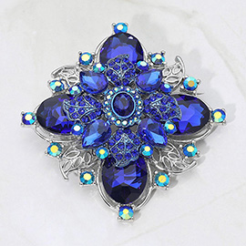 Bold Vintage Floral Rhinestone Pin Brooch