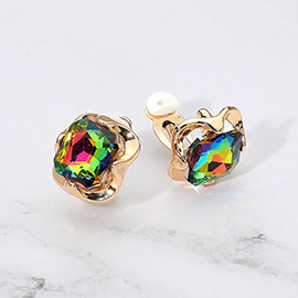 Square Faceted Stone Cluster Clip On Evening Earrings