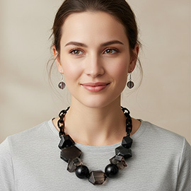 Bold Geometric Resin Wooden Beaded Statement Necklace