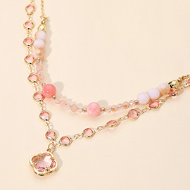 Quatrefoil Pendant Accent Dual Layer Beaded Necklace
