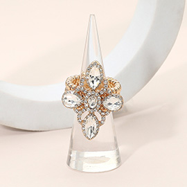 Vintage Floral Marquise Oval Stone Stretch Statement Ring