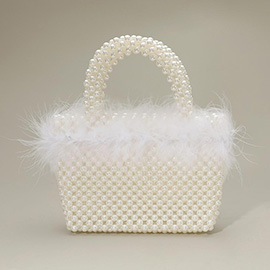 Feather Embellished Open Top Mini Tote Bag