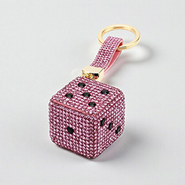 Bling Studded Cube Dice Bag Charm Keychain