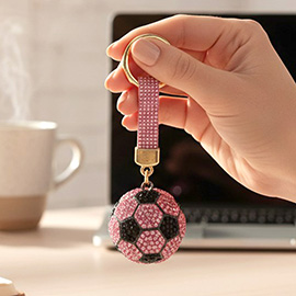 Bling Studded Soccer Ball Bag Charm Keychain
