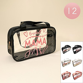 12PCS - BASEBALL MAMA Message Printed Transparent Clear Tote Shoulder Bags