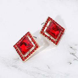 Square Cut Gemstone Framed Evening Stud Earrings