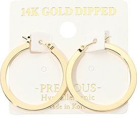 14K Gold Dipped Hypoallergenic Classic Pin Catch Hoop Earrings