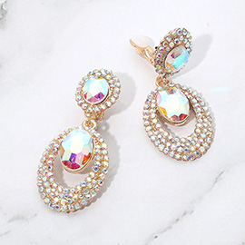 Oval Halo Drop Evening Clip On Earrings