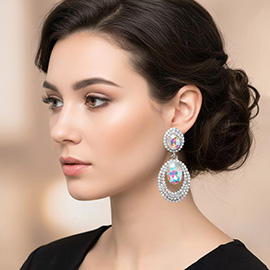 Oval Halo Drop Evening Clip On Earrings