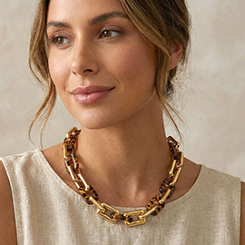 Chunky Geometric Resin Link Statement Necklace