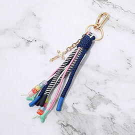 Cross Charm Drop HAPPY LOVE Message Beaded Rope Tassel Keychain Bag Charm